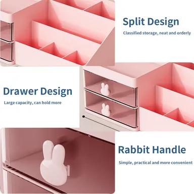 Makeup Organizer Cosmetic Storage Box with Drawers Pink Vanity Desk Organizer for Skincare Brushes Lipstick Perfume Bathroom Countertop Dressing Table thumbnail 1
