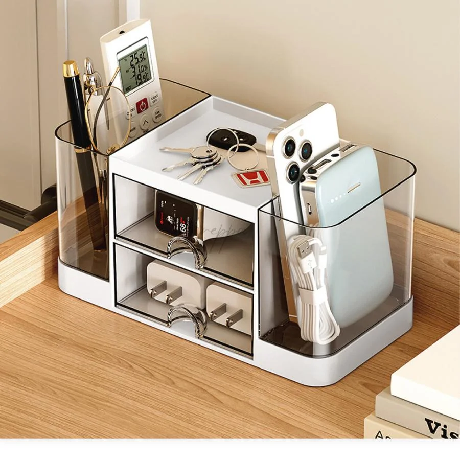 Pen Stand Desk Organizer with Drawer & Compartments for Office Study Table Holder for Pens Pencils Stationery Accessories Home Office Use image 1