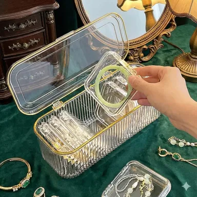 Acrylic Jewellery Box Multi Layer Transparent Jewellery Organizer with Drawer System Ring Holder Necklace Earrings Storage Case for Women Dressing Table Vanity Makeup Storage Organizer Box thumbnail 2