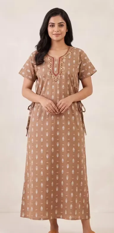 Women Cotton Nighty Soft Breathable Night Wear Long Maxi Night Dress Comfortable Sleepwear Home Wear Lightweight Cotton Night Gown India Daily Use Nighty COTTON NIGHTY XXL thumbnail 0