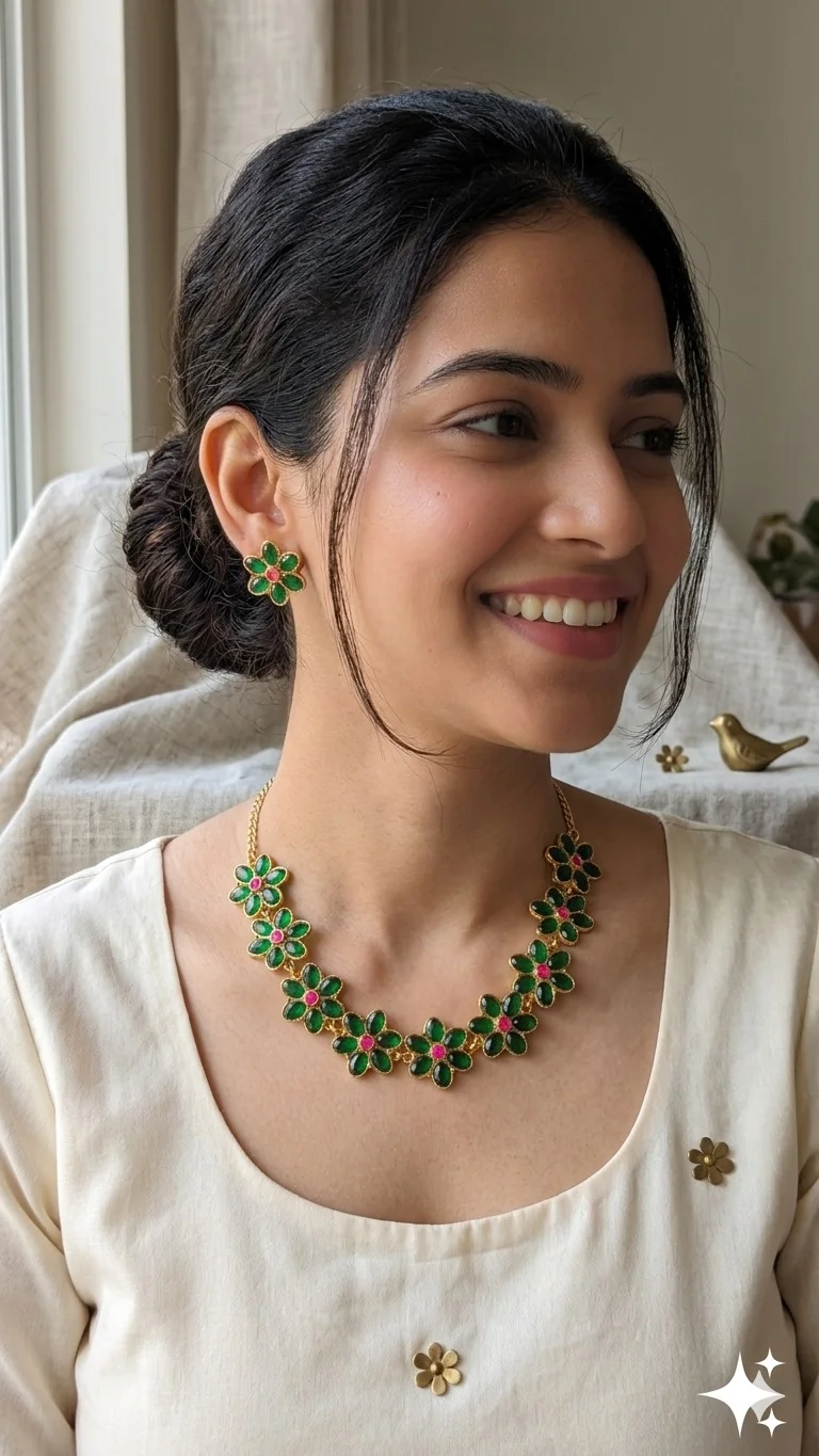 Natural Green Stone Chip Necklace Handmade Crystal Beaded Healing Fashion Jewellery for Women Girls Boho Style Daily Wear Party Wear Gift image 2