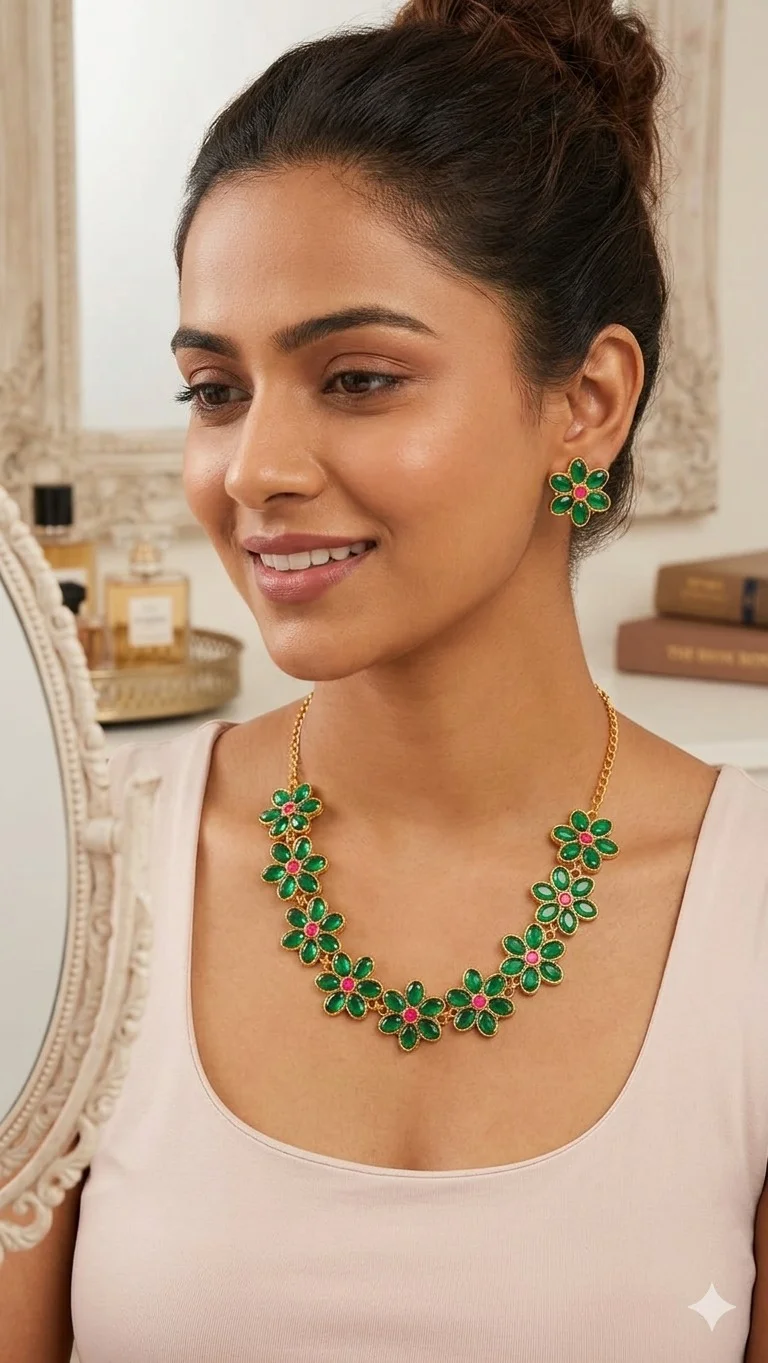 Natural Green Stone Chip Necklace Handmade Crystal Beaded Healing Fashion Jewellery for Women Girls Boho Style Daily Wear Party Wear Gift image 4