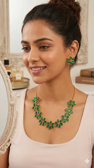 Natural Green Stone Chip Necklace Handmade Crystal Beaded Healing Fashion Jewellery for Women Girls Boho Style Daily Wear Party Wear Gift thumbnail 3