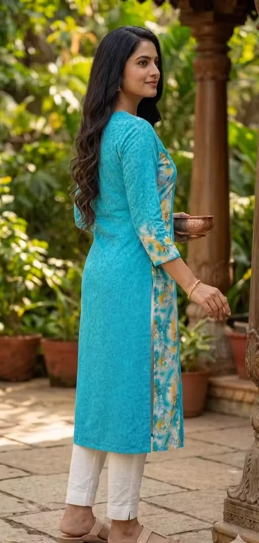 Women Cotton Kurti V Neck Soft Breathable Ethnic Wear Straight Fit Casual Office Wear Daily Use Summer Kurta V Shape Neck Comfortable Cotton Kurti India COTTON KURTI XL image 2