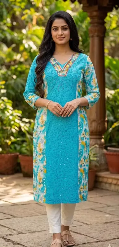 Women Cotton Kurti V Neck Soft Breathable Ethnic Wear Straight Fit Casual Office Wear Daily Use Summer Kurta V Shape Neck Comfortable Cotton Kurti India COTTON KURTI XL thumbnail 0