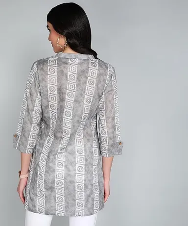 Stylistico Women’s Cotton A-Line Ethnic Short Kurti Printed Summer Wear Regular Fit Full Sleeve Office Casual Daily Wear Tunic Top Latest Design  Grey M thumbnail 1