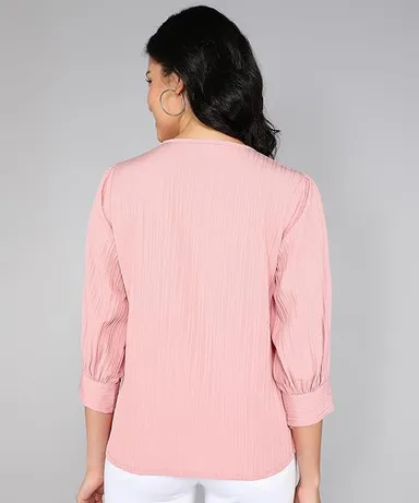 itshe Lining Soft Cotton Blend Western Top for Women Regular Fit Round Neck Full Sleeve Office Casual Stylish Solid Daily Wear Ladies Top India  Baby Pink XL thumbnail 1
