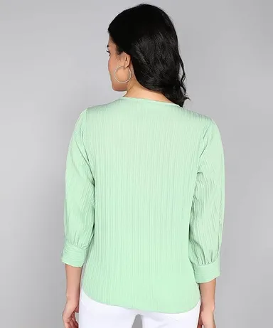 itshe Lining Soft Cotton Blend Western Top for Women Regular Fit Round Neck Full Sleeve Office Casual Stylish Solid Daily Wear Ladies Top India Light Green M thumbnail 1
