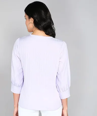 itshe Lining Soft Cotton Blend Western Top for Women Regular Fit Round Neck Full Sleeve Office Casual Stylish Solid Daily Wear Ladies Top India  Lavender S thumbnail 1