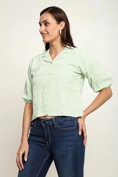 itshe Boho Print Oversized T-Shirt for Women Loose Fit Half Sleeve Round Neck Casual Graphic Cotton Tee Summer Streetwear Plus Size Trendy Ladies Top India Mint Green S thumbnail 3