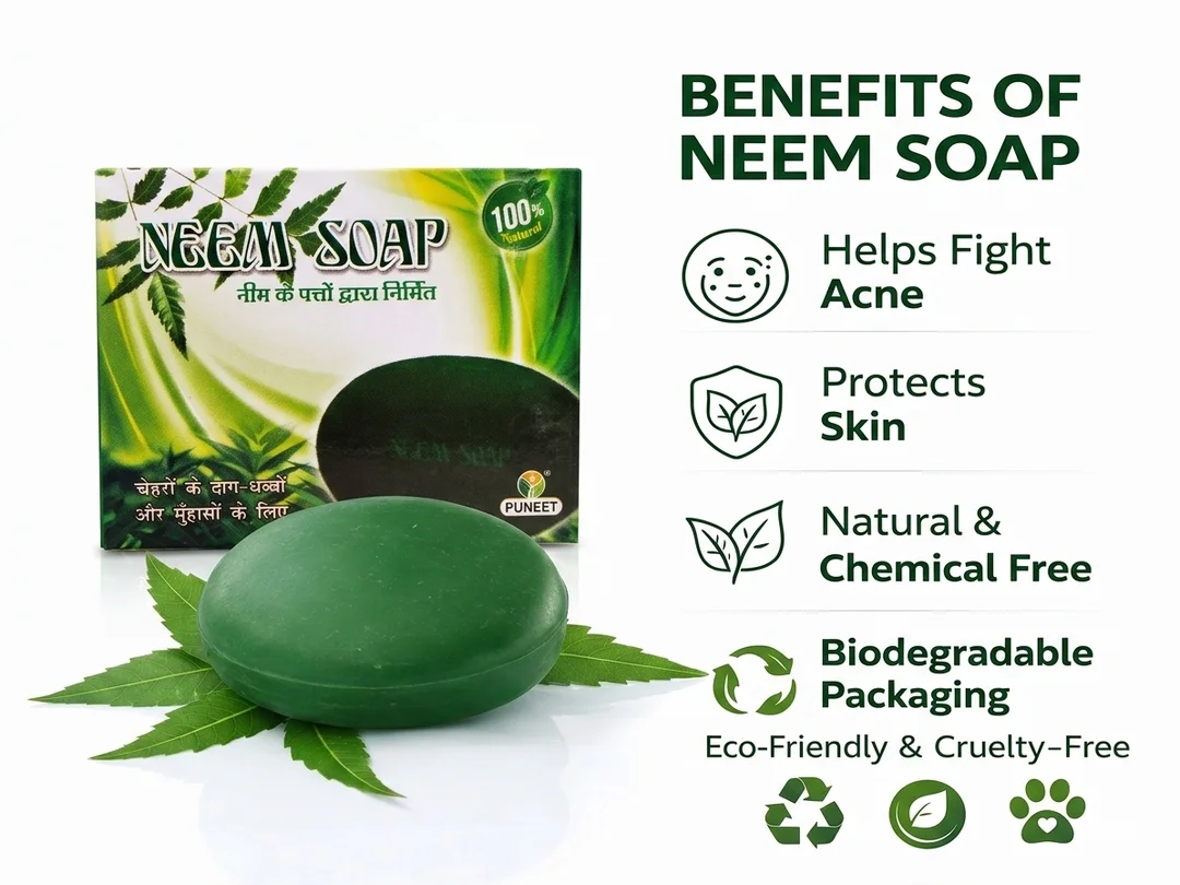 Natural Neem Tulsi Herbal Soap Pack of 5 Antibacterial Ayurvedic Bath Soap for Acne Skin Care Oil Control Freshness Handmade Chemical Free Body Soap India image 2