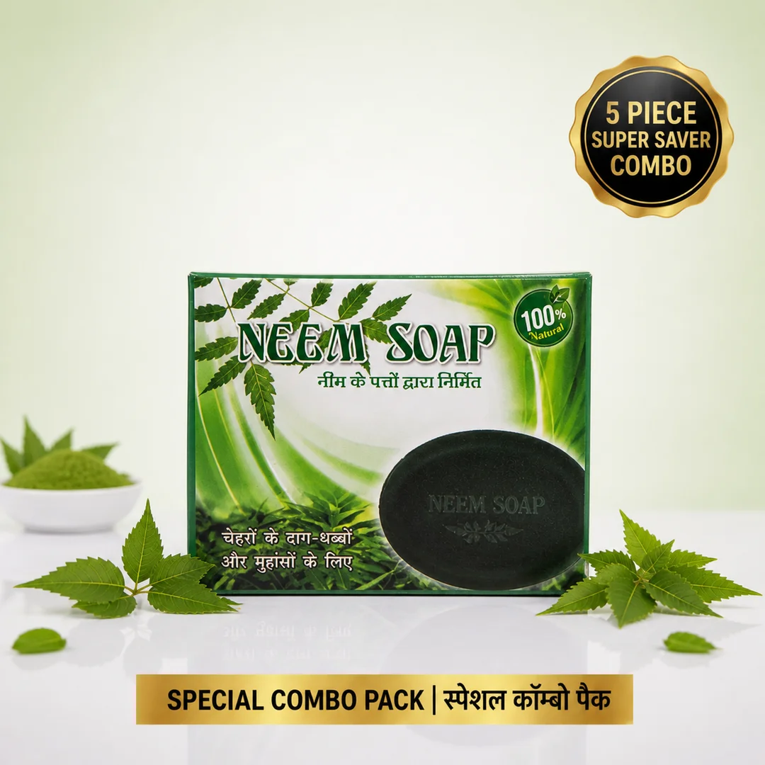 Natural Neem Tulsi Herbal Soap Pack of 5 Antibacterial Ayurvedic Bath Soap for Acne Skin Care Oil Control Freshness Handmade Chemical Free Body Soap India image 3