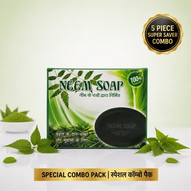 Natural Neem Tulsi Herbal Soap Pack of 5 Antibacterial Ayurvedic Bath Soap for Acne Skin Care Oil Control Freshness Handmade Chemical Free Body Soap India thumbnail 2