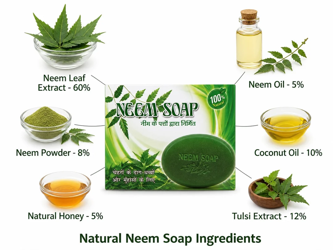 Natural Neem Tulsi Herbal Soap Pack of 5 Antibacterial Ayurvedic Bath Soap for Acne Skin Care Oil Control Freshness Handmade Chemical Free Body Soap India image 4