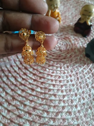 Elegant Handcrafted Double Layer Gold Plated Drop Earrings for Women Wedding Jewellery Ethnic Party Traditional Indian Dangle Earrings Festive Gift Gold Tone Statement Earrings thumbnail 1