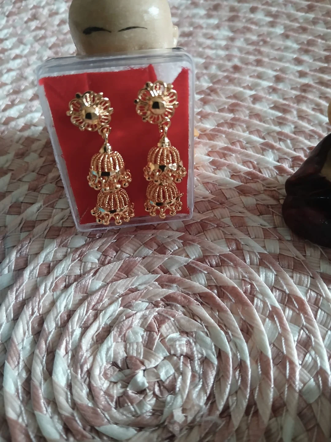 Elegant Handcrafted Double Layer Gold Plated Drop Earrings for Women Wedding Jewellery Ethnic Party Traditional Indian Dangle Earrings Festive Gift Gold Tone Statement Earrings image 4