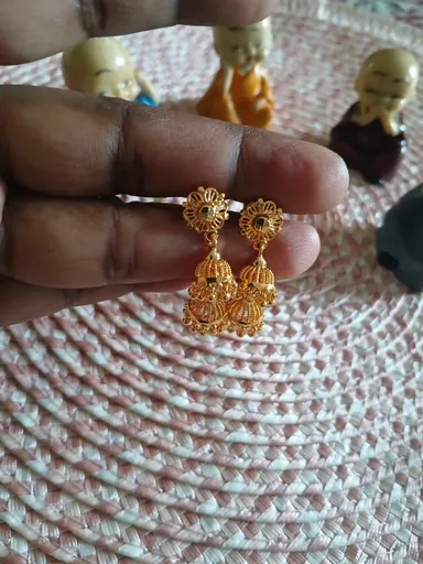 Elegant Handcrafted Double Layer Gold Plated Drop Earrings for Women Wedding Jewellery Ethnic Party Traditional Indian Dangle Earrings Festive Gift Gold Tone Statement Earrings thumbnail 0