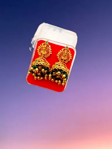 Classic Gold Tone Bridal Temple Jhumka Earrings for Women with Lakshmi Design Multi Colour Beads Traditional South Indian Wedding Jewellery Ethnic Party Wear Gift thumbnail 1