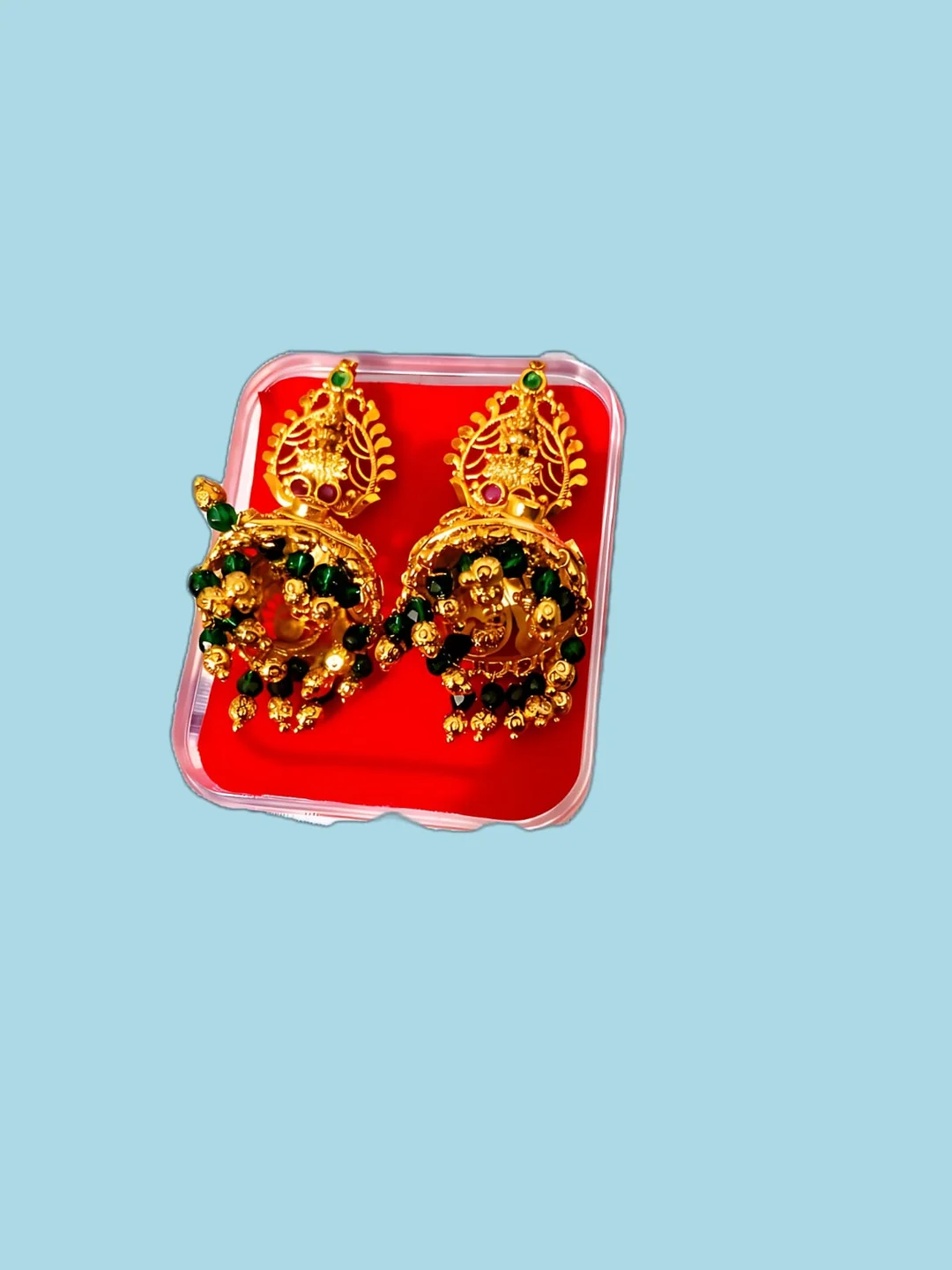 Classic Gold Tone Bridal Temple Jhumka Earrings for Women with Lakshmi Design Multi Colour Beads Traditional South Indian Wedding Jewellery Ethnic Party Wear Gift image 4