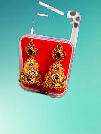 Classic Bridal Jhumka Earrings Gold Plated High Polish Traditional Indian Temple Jewellery with Multicolour Stone Embellishments Wedding Party Ethnic Wear Drop Earrings for Women thumbnail 1