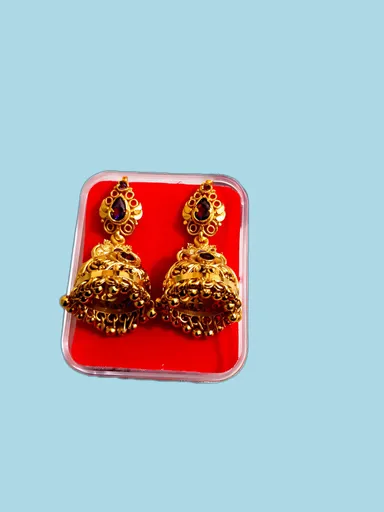 Classic Bridal Jhumka Earrings Gold Plated High Polish Traditional Indian Temple Jewellery with Multicolour Stone Embellishments Wedding Party Ethnic Wear Drop Earrings for Women thumbnail 2