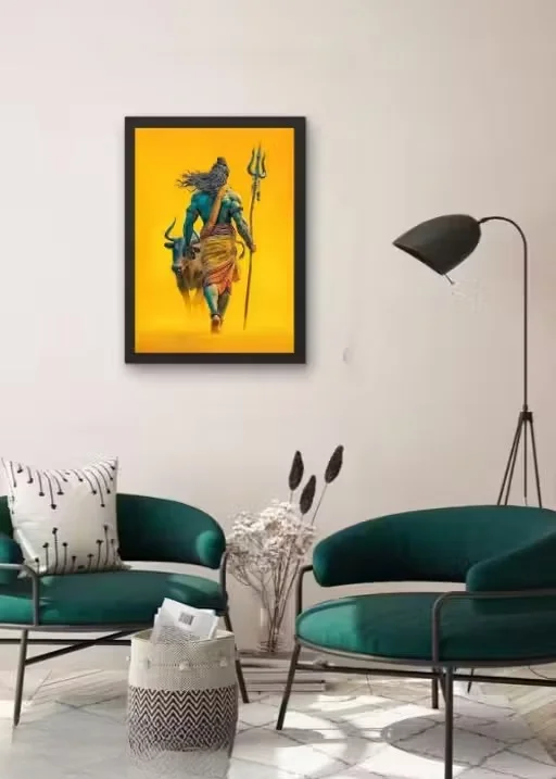 Lord Shiva with Nandi Wooden Photo Frame A4 9x12 Inch Spiritual Hindu God Wall Art Decor for Home Temple Living Room Religious Gift Frame Wooden Finish Premium Devotional Wall Hanging India image 2