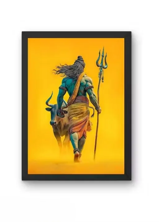 Lord Shiva with Nandi Wooden Photo Frame A4 9x12 Inch Spiritual Hindu God Wall Art Decor for Home Temple Living Room Religious Gift Frame Wooden Finish Premium Devotional Wall Hanging India image 1