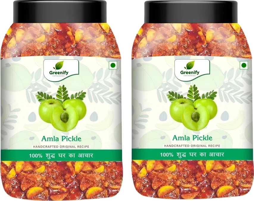 Shuddh Amla Pickle Homemade Style Ghar Ka Aachar Handcrafted Traditional Indian Tangy Spicy Amla Achaar Authentic Natural Recipe 2 x 250 g Pack image 1