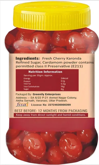 Homemade Amla Cherry Murabba 1 Kg Sweet Tangy Gooseberry Red Berry Preserve Handcrafted Traditional Indian Ayurvedic Fruit Murabba 2 x 500 g Pack thumbnail 2