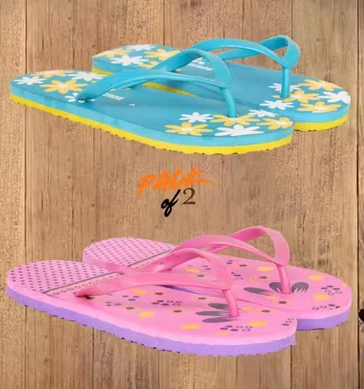 Digicros Pack of 2 Women EVA Hawai Chappal Slippers Lightweight Anti Slip Soft Daily Wear Bathroom Home Casual Flip Flop Slippers for Ladies Girls Indoor Outdoor Comfort Footwear Multicolor 5 image 1
