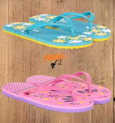 Digicros Pack of 2 Women EVA Hawai Chappal Slippers Lightweight Anti Slip Soft Daily Wear Bathroom Home Casual Flip Flop Slippers for Ladies Girls Indoor Outdoor Comfort Footwear Multicolor 6 thumbnail 0