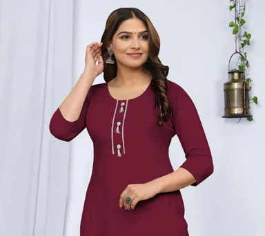 N S CLOTHING Pack of 2 Women Cotton Blend Khadi Cotton A-Line Kurta Combo Set Maroon Solid Striped Woven Design Ethnic Casual Office Wear Kurti for Daily Wear Festive Traditional Indian Clothing Maroon M thumbnail 1