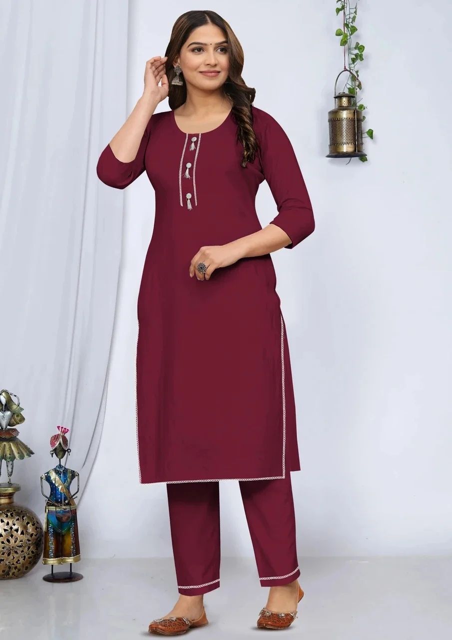 N S CLOTHING Pack of 2 Women Cotton Blend Khadi Cotton A-Line Kurta Combo Set Maroon Solid Striped Woven Design Ethnic Casual Office Wear Kurti for Daily Wear Festive Traditional Indian Clothing Maroon M image 1