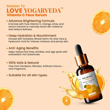 YOGARVEDA Rose Water Spray 200ml with Vitamin C Face Serum 30ml Combo for Glowing Skin, Hydrating Facial Mist, Brightening Dark Spot Removal Serum, Skin Refreshing Face Care Kit for Women & Men thumbnail 1