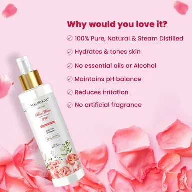 YOGARVEDA Rose Water Spray 200ml with Vitamin C Face Serum 30ml Combo for Glowing Skin, Hydrating Facial Mist, Brightening Dark Spot Removal Serum, Skin Refreshing Face Care Kit for Women & Men thumbnail 2