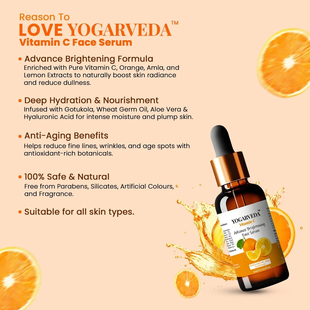 YOGARVEDA Aloe Vera Gel 200g & Vitamin C Face Serum 30ml Combo for Glowing Skin, Hydrating Face Gel, Dark Spot Reduction Serum, Skin Brightening Moisturiser, Anti Acne Skincare Kit for Women & Men image 2