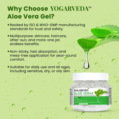 YOGARVEDA Aloe Vera Gel 200g & Vitamin C Face Serum 30ml Combo for Glowing Skin, Hydrating Face Gel, Dark Spot Reduction Serum, Skin Brightening Moisturiser, Anti Acne Skincare Kit for Women & Men thumbnail 2