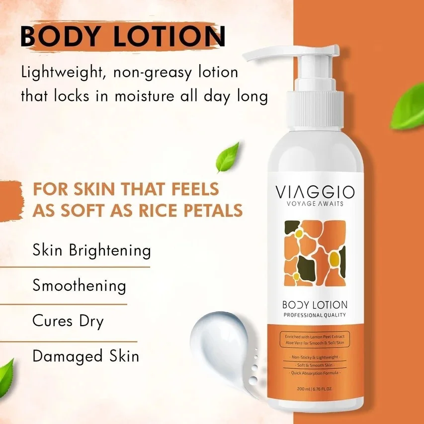 Viaggio Daily Hydrating Body Lotion 200ml for Men & Women with Deep Moisturising Formula for Dry Normal Sensitive Skin Non Greasy Fast Absorbing Daily Use Body Moisturiser Lotion for Soft Smooth Glowing Skin image 2