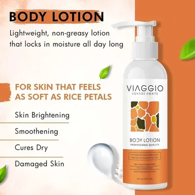 Viaggio Daily Hydrating Body Lotion 200ml for Men & Women with Deep Moisturising Formula for Dry Normal Sensitive Skin Non Greasy Fast Absorbing Daily Use Body Moisturiser Lotion for Soft Smooth Glowing Skin thumbnail 1