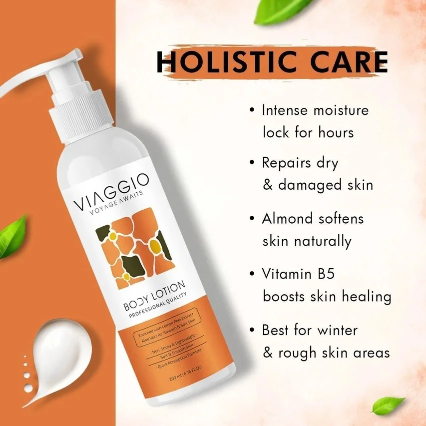 Viaggio Daily Hydrating Body Lotion 200ml for Men & Women with Deep Moisturising Formula for Dry Normal Sensitive Skin Non Greasy Fast Absorbing Daily Use Body Moisturiser Lotion for Soft Smooth Glowing Skin image 3