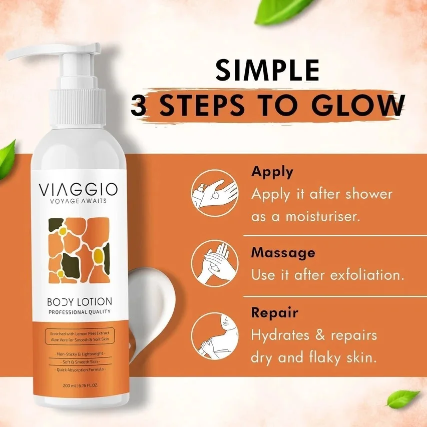 Viaggio Daily Hydrating Body Lotion 200ml for Men & Women with Deep Moisturising Formula for Dry Normal Sensitive Skin Non Greasy Fast Absorbing Daily Use Body Moisturiser Lotion for Soft Smooth Glowing Skin image 4