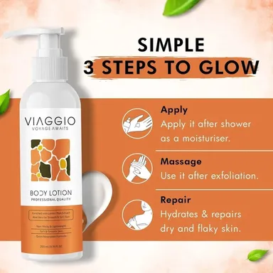Viaggio Daily Hydrating Body Lotion 200ml for Men & Women with Deep Moisturising Formula for Dry Normal Sensitive Skin Non Greasy Fast Absorbing Daily Use Body Moisturiser Lotion for Soft Smooth Glowing Skin thumbnail 3