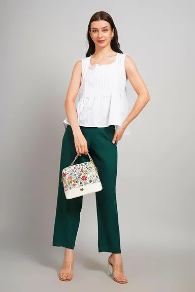 Women Smart Straight Fit High-Rise Easy Wash Trousers for Women Formal Office Wear Stretchable Casual Pants Comfortable Daily Wear Ankle Length Smart Fit Bottoms Multiple S thumbnail 0