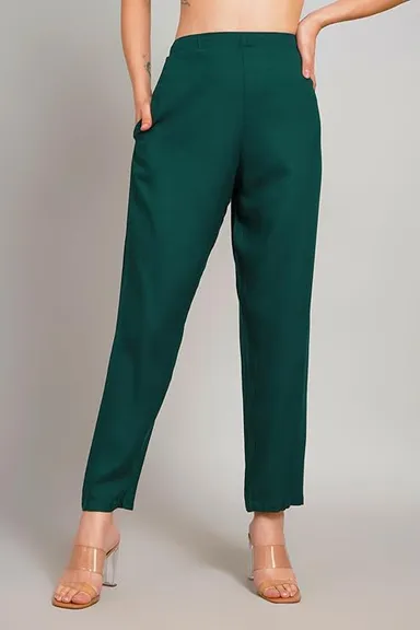 Women Smart Straight Fit High-Rise Easy Wash Trousers for Women Formal Office Wear Stretchable Casual Pants Comfortable Daily Wear Ankle Length Smart Fit Bottoms Multiple M thumbnail 2