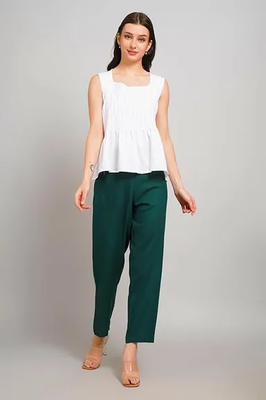 Women Smart Straight Fit High-Rise Easy Wash Trousers for Women Formal Office Wear Stretchable Casual Pants Comfortable Daily Wear Ankle Length Smart Fit Bottoms Multiple M thumbnail 0