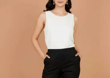 Women Smart Straight Fit High-Rise Easy Wash Formal Trousers for Women Office Wear Stretchable Smart Casual Pants Ladies Regular Fit Workwear Bottomwear blank M thumbnail 2