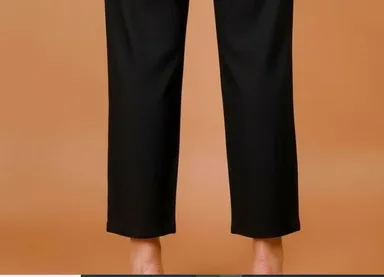 Women Smart Straight Fit High-Rise Easy Wash Formal Trousers for Women Office Wear Stretchable Smart Casual Pants Ladies Regular Fit Workwear Bottomwear blank L thumbnail 1