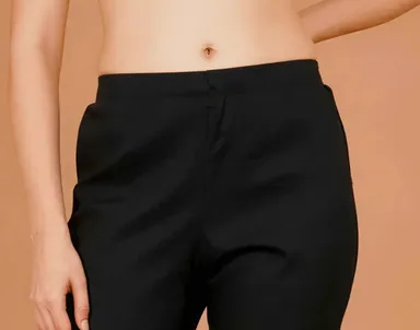 Women Smart Straight Fit High-Rise Easy Wash Formal Trousers for Women Office Wear Stretchable Smart Casual Pants Ladies Regular Fit Workwear Bottomwear blank L thumbnail 0