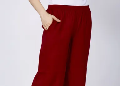 Women Solid Rayon High Rise Flared Palazzos for Women Stylish Stretch Palazzo Pants Comfortable Ethnic Casual Office Wear Wide Leg Palazzo Trousers for Daily Wear Multicolour S thumbnail 1