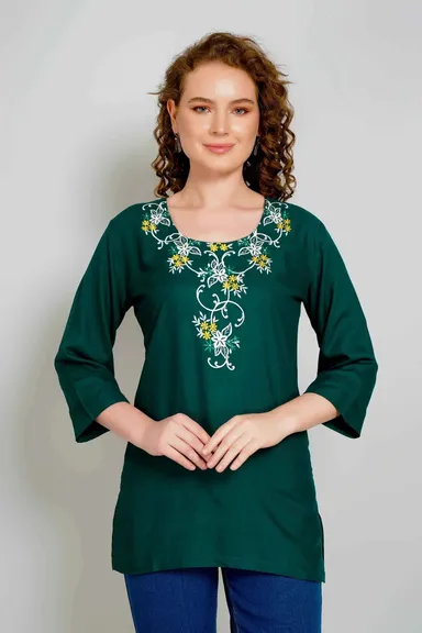 Women Embroidered Kurti for Women Ethnic Wear Cotton Blend Straight Kurta Designer Casual Office Daily Wear Festival Traditional Printed Embroidery Kurti for Ladies Multicolour M thumbnail 1